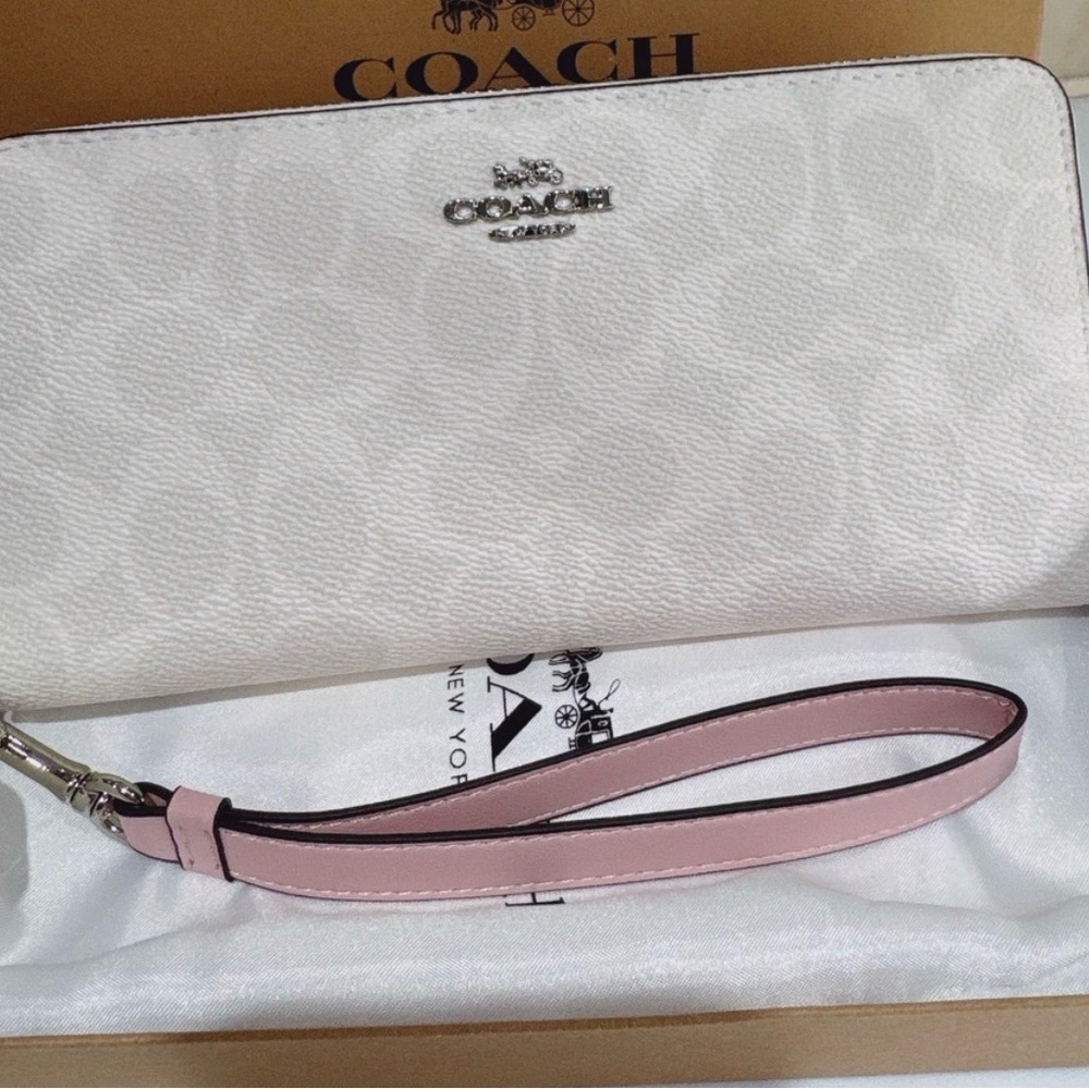 Coach Signature White and Pink Wristlet